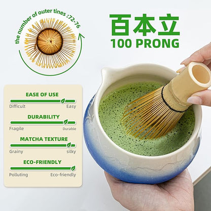 TEANAGOO 7 Pcs Matcha Whisk Set,Blue Matcha Set, Ceremony Matcha Powder Kit,Matcha Tea Set for Making Latte,Matcha Whisk Set and Bowl with Scoop&Sifter,Fuji Design Ceramic Bowl,Gift for Matcha Lovers