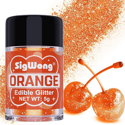 Orange Edible Glitter - 5g Food Grade Cake Decorating Shimmering Glitter, Edible Sprinkle Luster Dust for Drinks, Chocolates, Fondant, Strawberries, Cupcakes, Candy, Cookie - Vegan