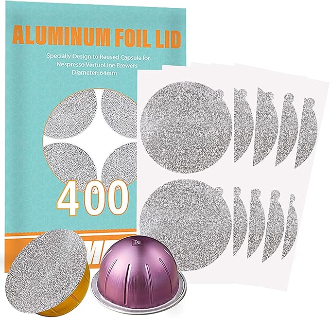 CAPMESSO Aluminum Foils Lids to Reuse Vertuoline Capsules Coffee Pods Compatible with Nespresso VertuoLine Machine 64mm(400/package)