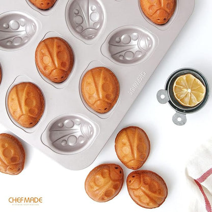 CHEFMADE Beetle Cake Pan, 12-Cavity Non-Stick Animal Muffin Bakeware for Oven Baking (Champagne Gold)