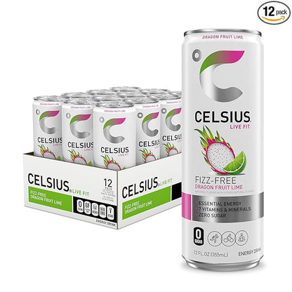 CELSIUS Fizz Free Dragon Fruit Lime, Sugar Free Energy Drink, 12 Fl Oz (Pack of 12)