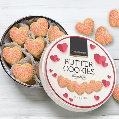 Mattigan's Pink Heart Butter Cookies Danish Style Cookie, 12 Oz Tin 2-Pack, Gourmet Gifts for Birthday, Special Occasions, Assorted Cookie Dessert Sweets, Two Reusable Metal Tin