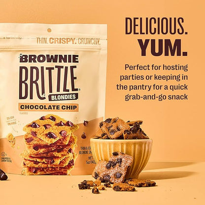 Brownie Brittle – Chocolate Chip Blondie Thin and Crispy Sweet Snacks (Pack of 6, 5 oz), Rich Gourmet Brownie Bites Dessert