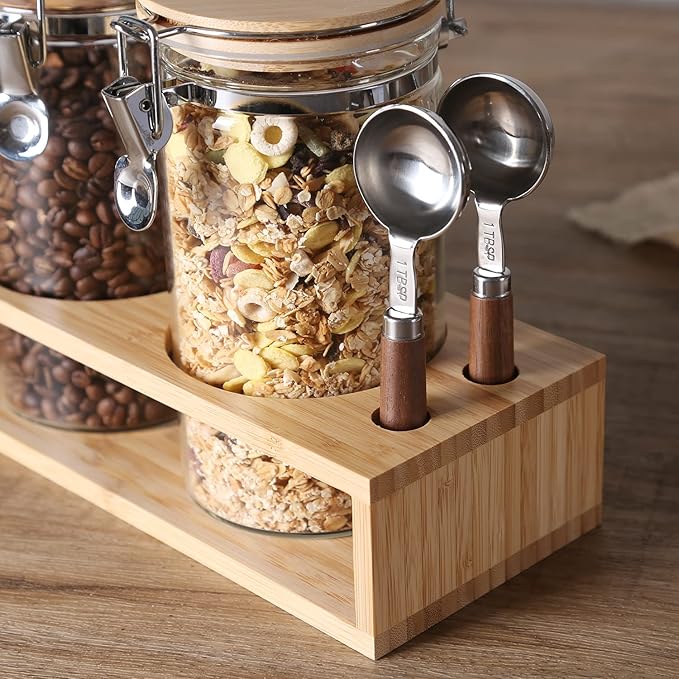 KKC Glass Coffee and Sugar Containers with Airtight Hinged Lids,Sealed Glass Jar Canisters with Scoops for Ground Coffee,Beans,Loose Leaf Tea,Nuts,Matcha,40 Fl oz