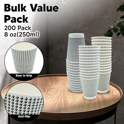 8 oz Coffee Cups - 200 Pack【No Lids】 Insulated Corrugated Disposable Paper Cups To Go, Double Wall Paper Hot Cups Bulk for Hot Beverage or Cold Drinks
