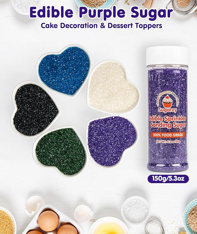 Edible Purple Sanding Sugar Sprinkles,Edible Crystals for Cake Decorating,150g/5.3oz,christmas Coarse Sugar Sprinkle Mix for Baking,Cookies,Ice Cream,Fondant Cake,Caramel Apples,Cupcakes,Desserts Topper Decoration Supplies