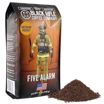 Black Rifle Coffee Company Ground Coffee Medium Roast - Roasted Blend Made from Pure Arabica Beans - Colombian & Brazilian Beans - Veteran Founded & American Made (Five Alarm, 12oz Bag)