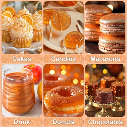 Orange Edible Glitter - 5g Food Grade Cake Decorating Shimmering Glitter, Edible Sprinkle Luster Dust for Drinks, Chocolates, Fondant, Strawberries, Cupcakes, Candy, Cookie - Vegan