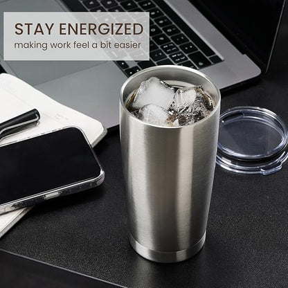 MEWAY 20oz Tumbler Cup Double Wall Vacuum Insulated Travel Mug Bulk, Stainless Steel Tumblers with Lid and Straw, Durable Powder Coated Coffee Cups for Cold & Hot Drinks (Silver, 1)
