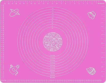 Silicone Baking Mat for Rolling Pastry Dough with Measurements, 25.6 x 17.7 BPA Free Non stick and Non Slip Pink Table Sheet Baking Supplies for Bake Pizza Cake