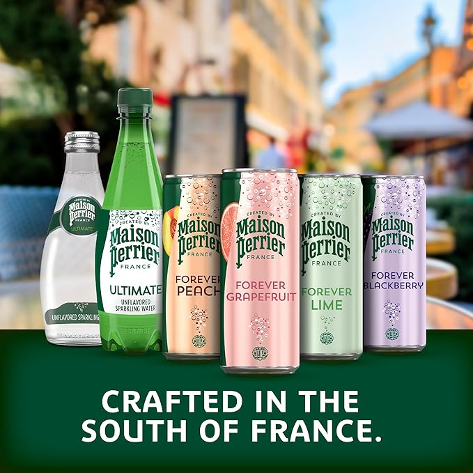 Maison Perrier Forever Peach Flavored Sparkling Water, 11.15 Fl Oz Cans, 8 Count, 3 Pack