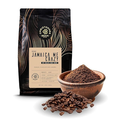 Christopher Bean Coffee - Certified Kosher - Decaf Ground Universal Drip Jamaica Me Crazy Flavored Coffee | Coffee Beans with Medium Roast 100% Arabica, No Sugar, No Fats, Non-Gmo | 10 - Ounce Bag