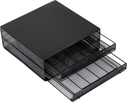 Mind Reader Single Serve Coffee Pod Organizer with 2 Drawers, 72 Pod Capacity, Metal Mesh, 13"L x 12.75"W x 5"H, Black