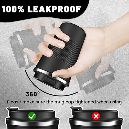 Insulated Coffee Tumblers with Flip Lid 12oz / 17oz, Stainless Steel Travel Coffee Mug Leak Proof, Vacuum Insulated Coffee Mug Reusable Cup, Keeps Cold and Hot for Coffee Tea