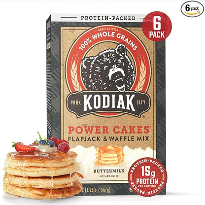 Kodiak Cakes Protein Pancake Power Cakes, Flapjack and Waffle Baking Mix, Buttermilk, 20 Oz, (Pack of 6)