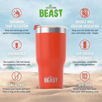 Beast 30 oz Tumbler Stainless Steel Vacuum Insulated Coffee Ice Cup Double Wall Travel Flask (Ladybug Red)