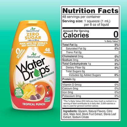 SweetLeaf Water Flavoring Drops - Stevia Water Enhancer, Sugar Free, Zero Calorie Water Additive, Contains Monk Fruit Extract, Gluten Free, Keto Friendly - Tropical Punch, 1.62 Fl Oz (Pack of 3)