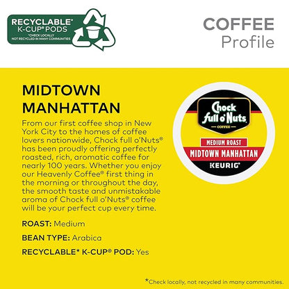 Chock full o’Nuts Midtown Manhattan Keurig K-Cup Pods for Keurig Brewers – Premium Arabica, Medium Roast – Single Serve – 4 Packs of 24 K-Cup Pods