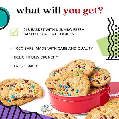 David's Cookies Fresh Baked Decadent Jumbo Birthday Gourmet Cookies – 2lb Gift Basket Tin with 8 Large Birthday Cookies – Bakery-Style Soft and Chewy Dessert for Birthdays, Holidays, Thank You Gifts