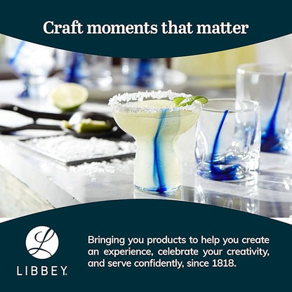 Libbey Tumbler and Rocks Glass Set, Infused Blue Ribbon Drinkware Glasses Set,, Artisan Inspired Four-Dimple Shaped Rock Glasses, Dishwasher Safe Tumbler Glasses Set