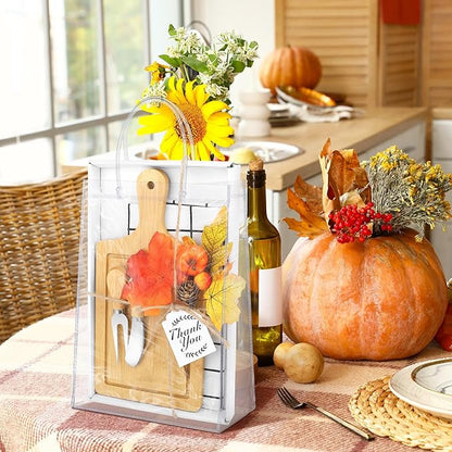 6 Sets Autumn Gifts Bridal Shower Favor 43 Pcs Wooden Square Cheese Board with Knives Forks Kitchen Towels Tags, Pre-Assembled Gifts for Fall Thanksgiving Party Supplies Winner Game Prizes