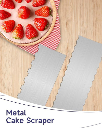 9 Inch Metal Cake Scraper Set of 2, Stainless Steel Cake Scraper Smoother Double Sided Patterned Edge for Icing Smoother,Tall Cake Scraper, Cake Combs for Buttercream