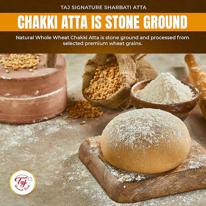 TAJ Signature Sharbati Atta 20-Pounds (Chakki Atta - Stone Ground), 100% Whole Wheat Flour, Chappati Flour