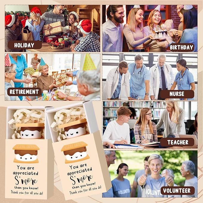 Wettarn 36 Sets S'more Appreciation Gifts Bulk Marshmallow with Box Party Favors Christmas Vet Tech Thank You Gift Rewards for Teacher Employee Nurse Coworkers Staff Team
