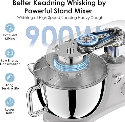 Kitchen in the box Stand Mixer - 8.5 Quart Mixing Bowl, 900 Watt Kitchen Electric Mixer for Heavy Dough, Large Capacity Food Mixer for Home Cooks with Egg Whisk, Dough Hook & Flat Beater (Cream)