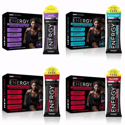 NewTrition® Extra Strength Energy Shots, Sugar-Free 1.7 fl oz (Pack of 24, 8 Flavors) - 250mg Caffeine Energy Drinks with Vitamin B & Amino Acids, Zero Calorie Vitamin Energy Shots (Mixed 1&2)