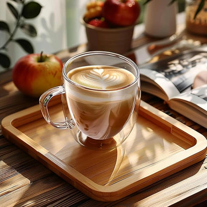 Set of 4 Double Walled Glass Coffee Mugs 8 Ounces Insulated Layer Coffee Cups with Handle Borosilicate Glass Espresso Cup for Hot Beverage,Cappuccino,Tea,Latte,Wine,Microwave Safe