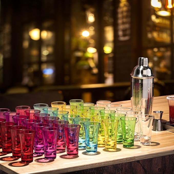 M&N HOME Purple Shot Glasses, 2 Oz Set of 6, Whiskey, Tequila, Cocktail, Round Glasses for Vodka, Spirits & Liquors
