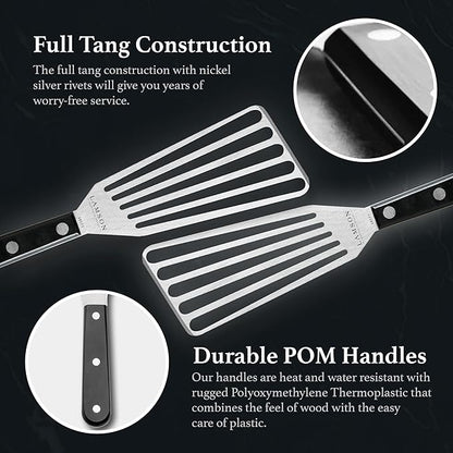 Lamson 3' x 6" Chef's Slotted Turner with Walnut/POM Handle - Right-Hand (Black)