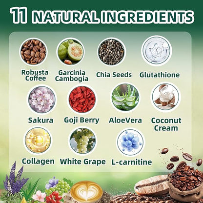 20x Collagen Chia Coffee - 11-in-1 Coffee Shape Mix with Collagen & Chia Seeds, L-Glutathione for Skin, Hair, Joints - Boost Energy and Improve Focus, Vegan Friendly, 45 Servings