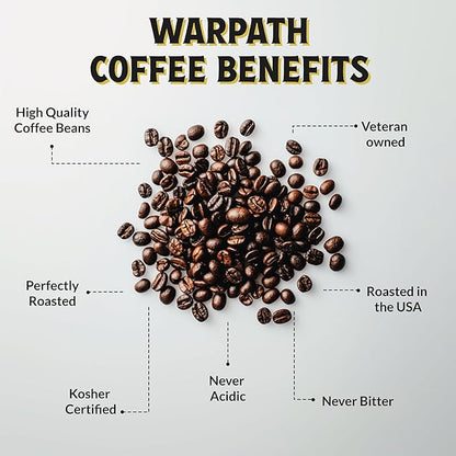 Warpath Coffee Light Roast Ground Coffee, Vanilla Hazelnut Blend, High Caffeine, Extra Strong Roasted 100% Arabica Coffee Ground Beans, Rich Aroma, Full Bodied Intense Cup, Created by Navy SEALs, 12oz