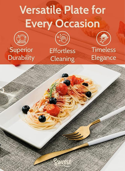 Sweese Porcelain Serving Platters 11.7 Inch - Elegant White Rectangular Plates, Set of 4 for Parties, Sushi, Appetizers