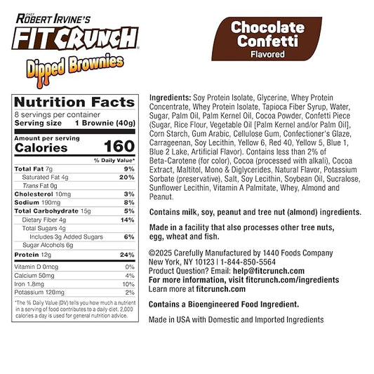 FITCRUNCH Dipped Protein Brownies, 12g of Protein & 4g of Sugar (8 Brownies, Confetti)