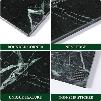 Koville Natural Green Marble Cutting Board for Kitchen Pastry Bread Macaron Display, 12" x 8" Real Stone Slab Marble Cheese Board for Home Countertop, Bathroom Perfume Tray Candle Plate