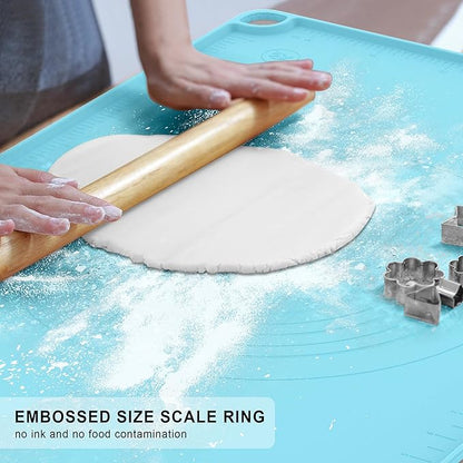 Silicone Baking Mat, Pastry Mat for Rolling Dough, Dough Rolling Pad 24''x16'', Silicone Pastry Mat with Measurements for Pizza, Pie, Macaron, Bread (Sky Blue, XL)