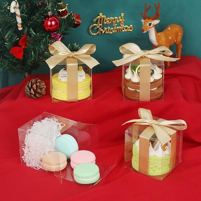 COTOPHER 35 Pcs Clear Candy Apple Boxes, 4x4x4 Inches PET Material Clear Caramel Apple Box, Candy Apple Boxes with Hole Plastic Gift Box for Wedding Favors Baby Shower