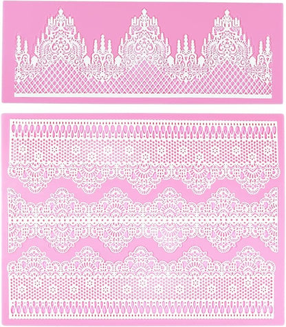 Embossing Lace Fondant Molds, Multi Circle Flowers Lace Mat Wedding Cake Decoration Tool, Rattan Shaped Cupcake Mat Silicone Molds Set of 2