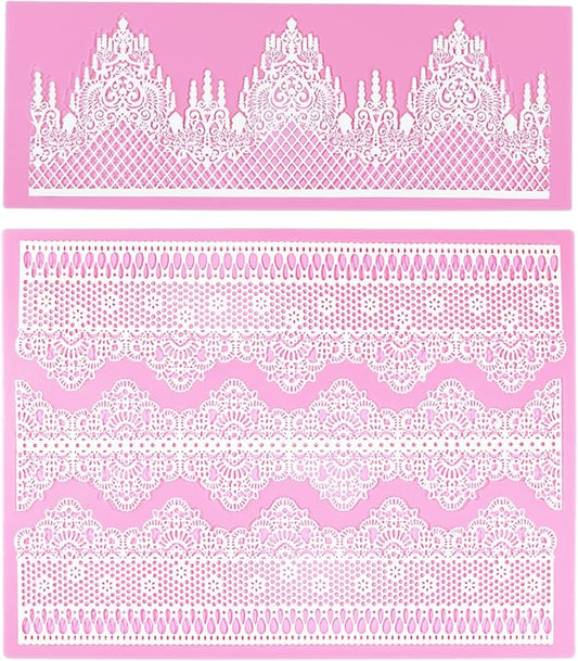 Embossing Lace Fondant Molds, Multi Circle Flowers Lace Mat Wedding Cake Decoration Tool, Rattan Shaped Cupcake Mat Silicone Molds Set of 2