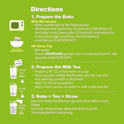 J WAY Instant Boba Bubble Pearl Matcha Milk Tea Kit with Authentic Brown Sugar Tapioca Boba, Ready in Under One Minute, Paper Straws Included - 3 Servings