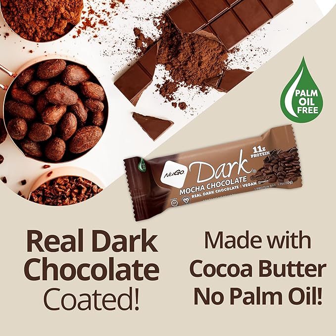 NuGo Dark Chocolate Almond With Sea Salt, 12g Vegan Protein, 200 Calorie, Gluten Free, 12 count