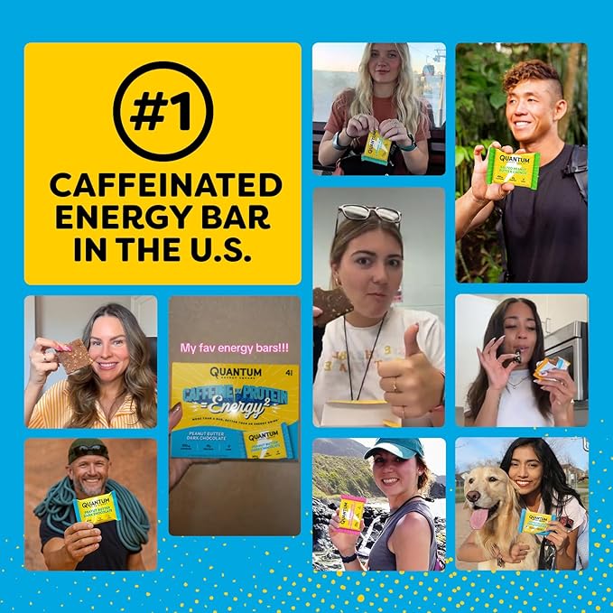 Quantum Energy Square: Energy Bar with Caffeine & 10g Protein. Delicious Healthy Snack On The Go. (Vegan, Gluten-free, Soy-free, Dairy-free) (Variety Mega Pack)