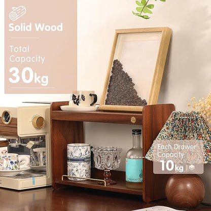 Coffee Mug Holder Wooden Cup Rack Mug Display Shelf Coffee Cup Holder for Countertop With 4 Mug Cups 2 Tier Wood Coffee Mugs Holder for Kitchen Coffee Cup Storage