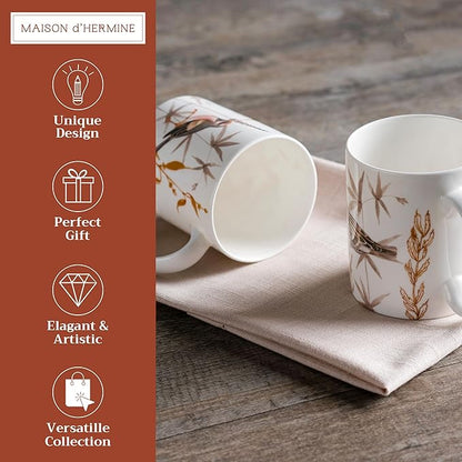 Maison d' Hermine Coffee Mug with Handles Fine Bone China Mugs Pack of Two Tea Cups for Hot Beverages Cappuccino Latte Home Restaurant Office Perfect for Gift (Meadow Florals, 12 Ounce)