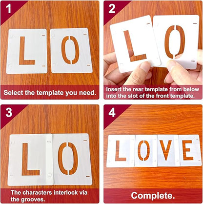 2 Pack - 1 Inch Letter Stencils Set, 72 Reusable Stencils for Painting On Wood, Metal, Walls, Fabric, Rocks with Interlocking, Perfect for Banners, Sign Making & DIY Art (1 inch)