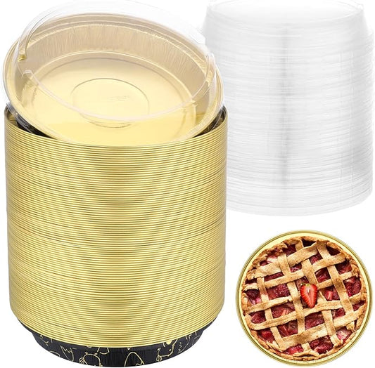 EUSOAR Baking Pans with Lids, 100pcs 10oz/275ml Creme Brulee Disposable Ramekins Cake Storage Container, Round Aluminum Cake Cups Cupcakes Liners Bread Pudding Holders for Wedding Birthday Party