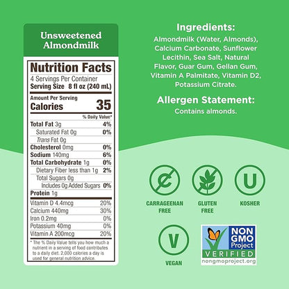 Califia Farms - Unsweetened Almond Milk, 32 Oz (Pack of 6), Dairy Free, Vegan, Plant Based, Keto Food, Shelf Stable, Vegan, Gluten Free, Non GMO, Sugar Free, High Calcium, Smoothie